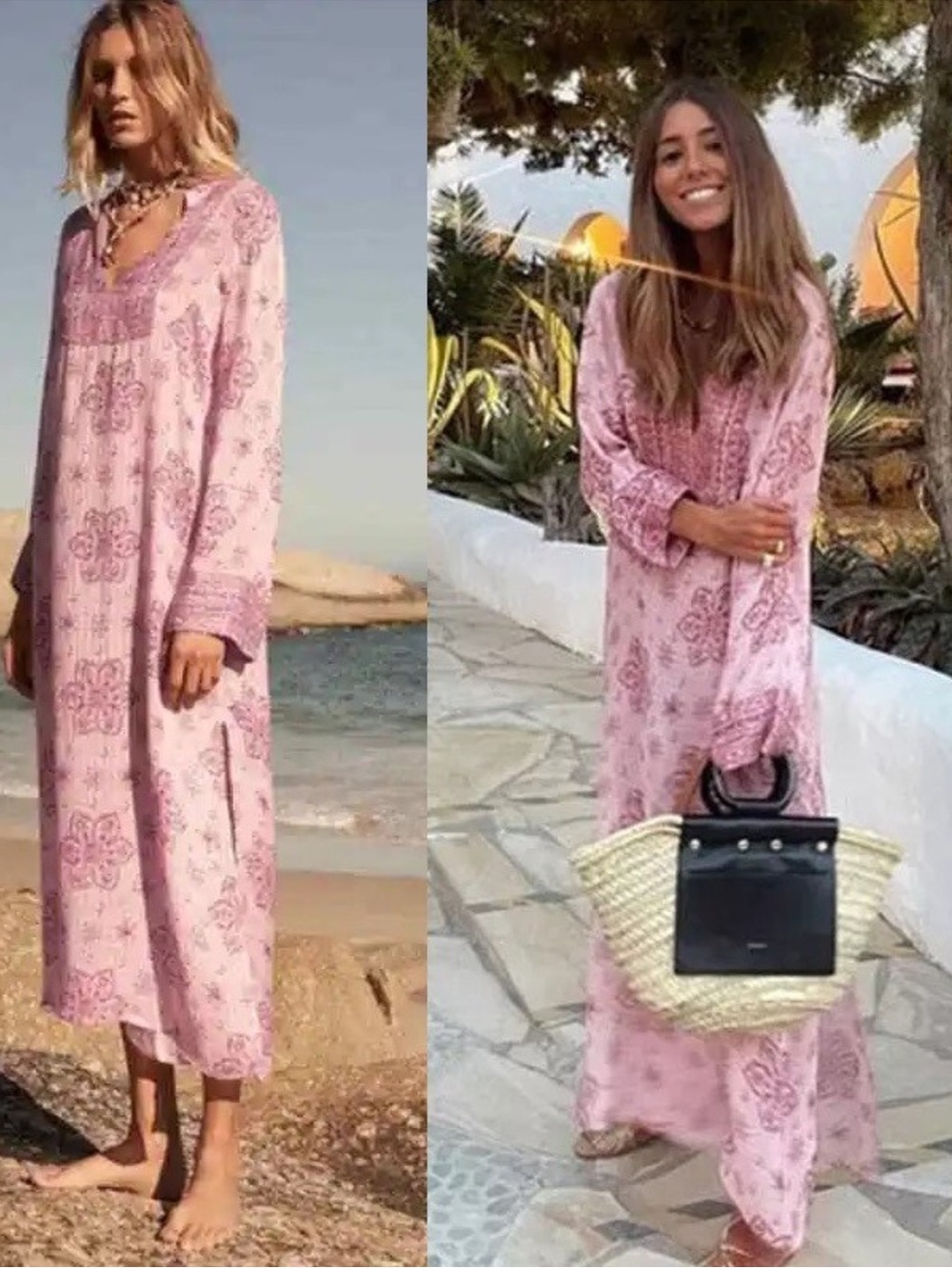 Zara Pink Metallic Thread Midi Summer Kaftan Dress Size Medium